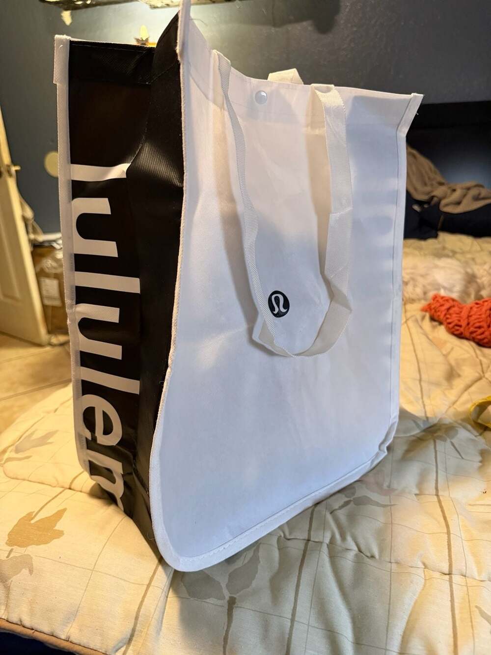Lululemon Reusable Large Shopping Tote Bag Black and White
